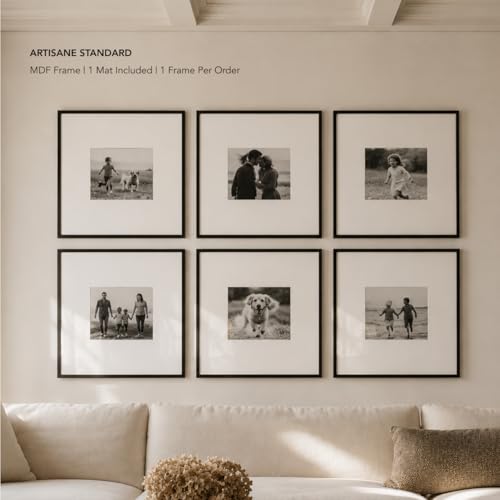 Artisane Home Goods 25x25 Black Picture Frame with Mat & Glass - Ready to Hang, MDF
