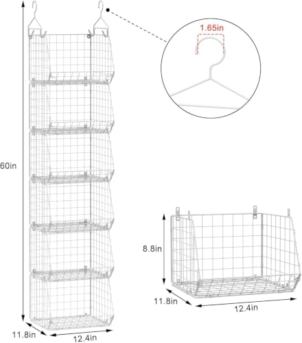 White 6-Tier Closet Hanging Organizer with Hooks & Baskets - Space Saving Storage