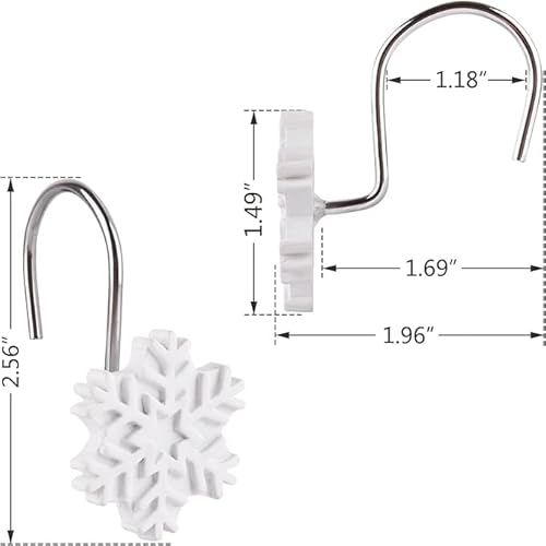 Christmas Shower Curtain Hooks,12pcs White Snowflake Shower Curtain Rings Resin Rust Resistant Winter Christmas Decoration for Bathroom Bedroom and Living Room