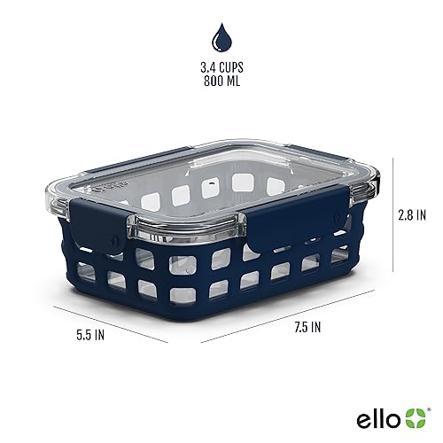 Ello Duraglass 3.4 Cup Glass Meal Prep Containers 3-Pack, Mixed Berry