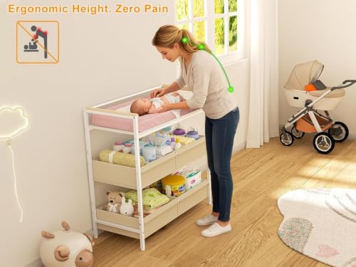 Baby Changing Table with Safety Bumpers & Adjustable Storage - Nursery Dresser