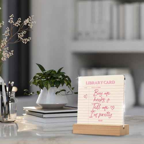 YAANUNULU Buy Me Books & Tell Me I am Pretty Desk Decor Acrylic Plaque with Wooden Stand for Women Book Lovers, Bookish Home Decoration Home Bedroom Office Bookshelf Decor 4.3 X 4.7 Inches