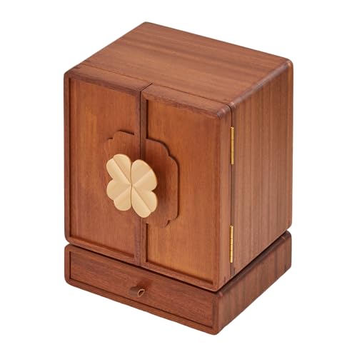 KAOTGOT 4 Leaf Clover Rotatable Drawer Wooden Jewelry Box for Women & Girls