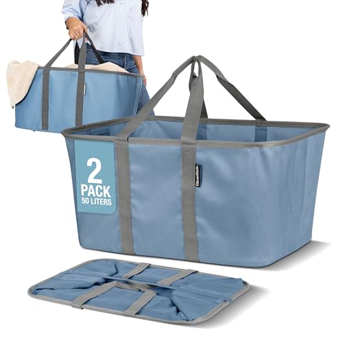 CleverMade Collapsible Laundry Basket 2-Pack - Denim Gray, 50L Capacity
