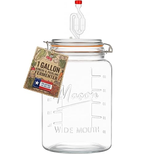 Kitchentoolz 1-Gallon Mason Glass Fermenting Jar with Airlock Lid – Pack of 1