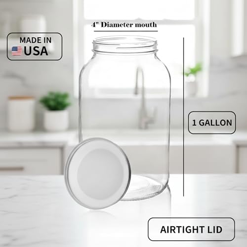 KitchenToolz 1 Gallon Glass Mason Jar with White Lid – Wide Mouth Food Storage & Fermentation Jar