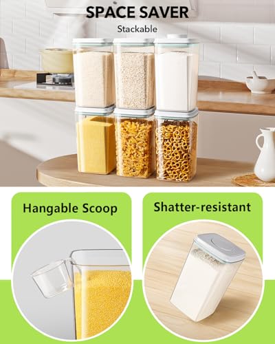 Ankou Airtight Food Storage Container with Pop Lid & Scoop - 4L Pair - BPA-Free, Stackable Kitchen Organizer