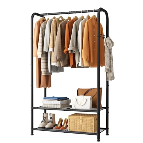 Standing Wardrobe Closet with Shelf and Hanging Rod - Black, 11.5D x 32W x 72H