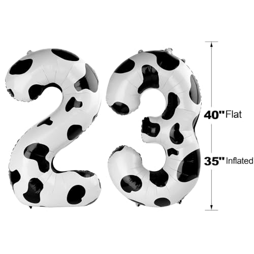 Cow Print Number 23 Balloon 40 inch, 23 Number Balloons, 23th Cow Farm Barnyard theme Birthday Decorations for Girls Boys Kids, 23 Year Old Party Supplies