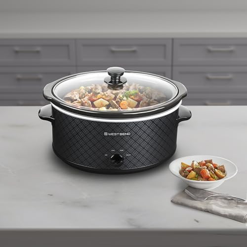West Bend 6-Quart Slow Cooker with Ceramic Crock, Glass Lid & Keep Warm - Black