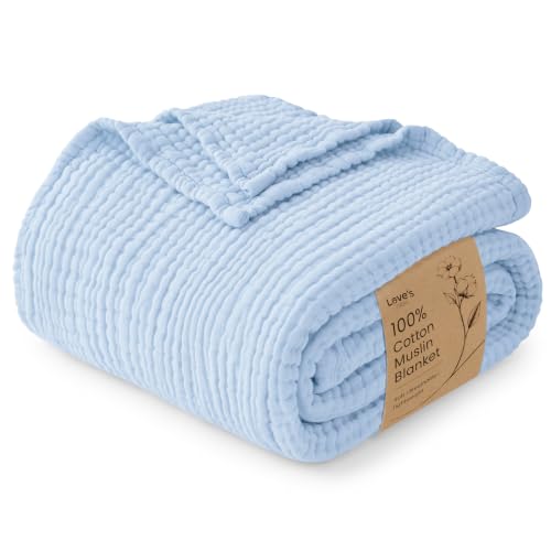 Love's Cabin King Size Cotton Muslin Blanket Sky Blue 108x90 for Bed