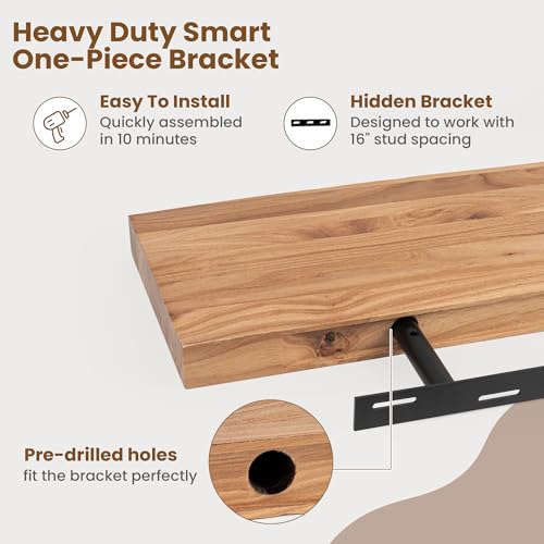 FlyJoe Live Edge Floating Shelves Set of 2 - 24 Inch Natural Elm Wall Decor