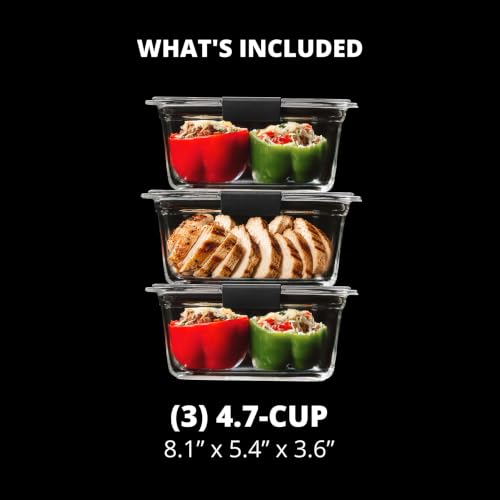 Rubbermaid Brilliance Glass Storage Containers Set of 3, 4.7-Cup, Leak-Proof Lids
