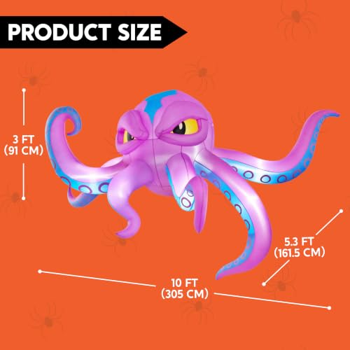 JOYIN 10FT Blue Tentacled Halloween Inflatable Rooftop Octopus with LED Lights