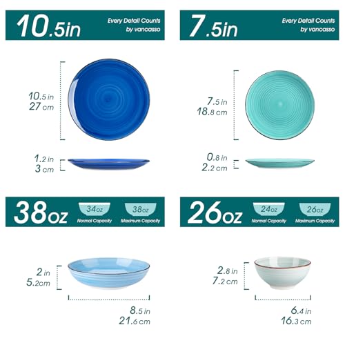 Vancasso Bonita Blue 24-Piece Stoneware Dinnerware Set for 6 - Spiral Design