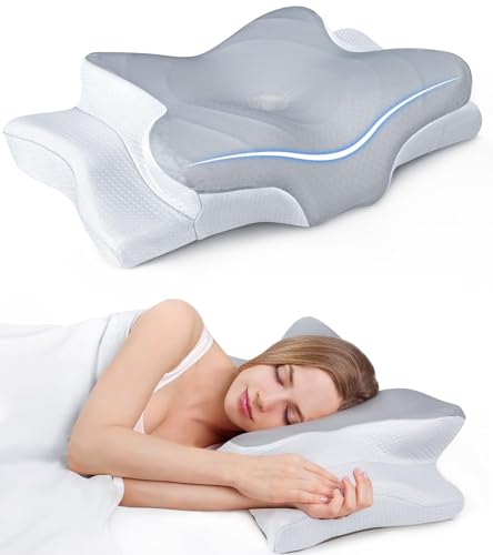 Cooling Neck Support Pillow - Adjustable Cervical Memory Foam Queen Dark Grey