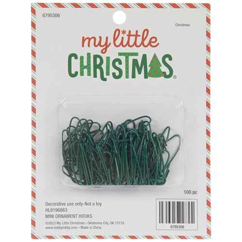 My Little Christmas Tree Ornament Mini Hooks - Hanging Hardware - 1 Inch - 100 Pieces (Green)