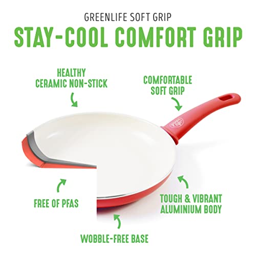 GreenLife 16-Piece Nonstick Cookware Set with Ceramic Pots & Pans, Oven & Dishwasher Safe, Stay-Cool Handles, Red
