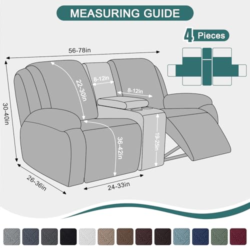 Ruaozz Chocolate Recliner Loveseat Cover with Console, 2-Seater Stretch Slipcover