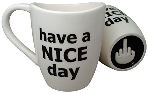 Decodyne Funny Coffee Mug with Middle Finger Design 14 oz White
