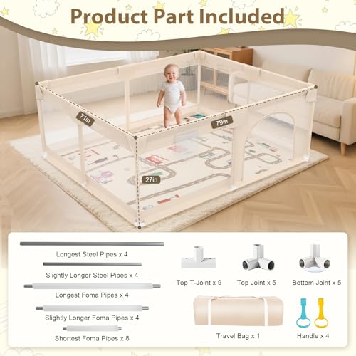 Abdtech Extra Large Baby Playpen with Mat 79x71in - Indoor & Outdoor Baby Play Yard, Soft Breathable Mesh Cover