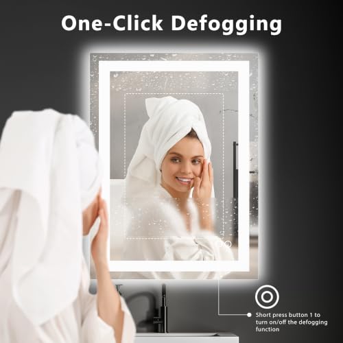 LED Bathroom Mirror 24x32 Inch Anti-Fog Rectangular Vanity Mirror - White Variation