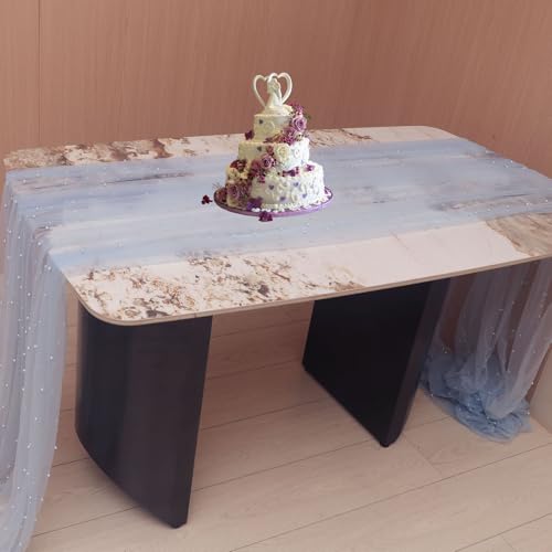 Blue Pearl Tulle Table Runner 10ft with 29.5" x 120" Pearl Cut Edge, Quandjk