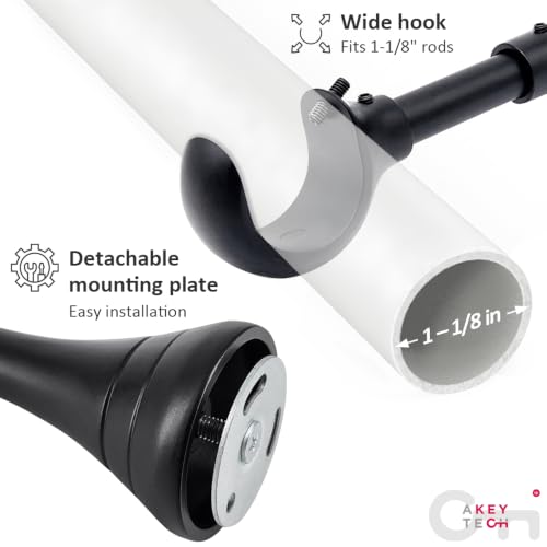 Heavy Duty Curtain Rod Brackets - 6 Inch Adjustable Wall Mount Holders - Black - Set of 4