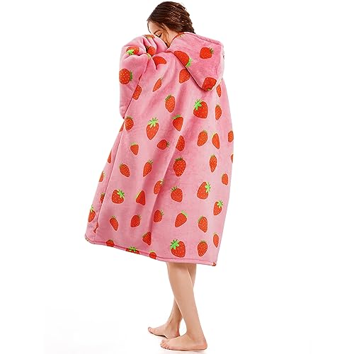 Narecte Cozy Oversized Wearable Blanket Hoodie for Adults - Strawberry