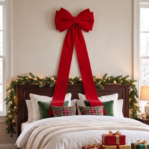 CORVIDA 20"×67" Large Velvet Christmas Tree Bow Topper - Red