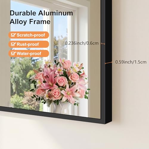 COFENY Black Arched Bathroom Mirror 48" x 24" Wall Mount for Vanity & Entryway