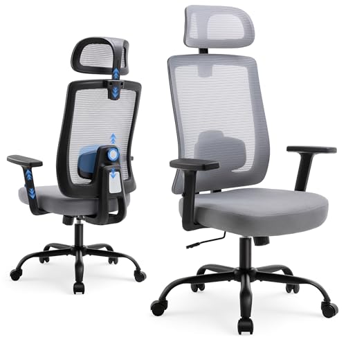 Ergonomic Mesh Office Chair with Adjustable Lumbar Support & Headrest - Gray Task Chair for Home & Work