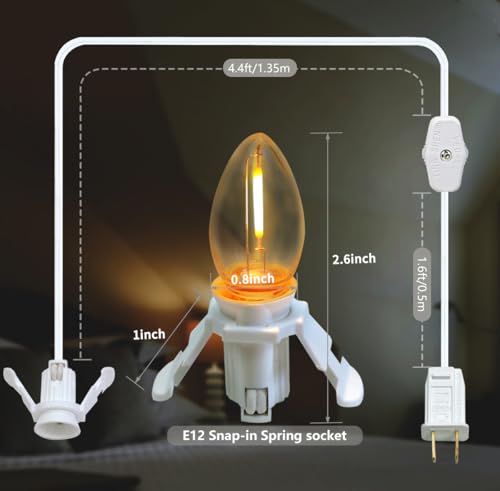 MEILUX 4 Pack C7 LED Night Light Bulbs with Power Cords - Warm White Decorative Lighting