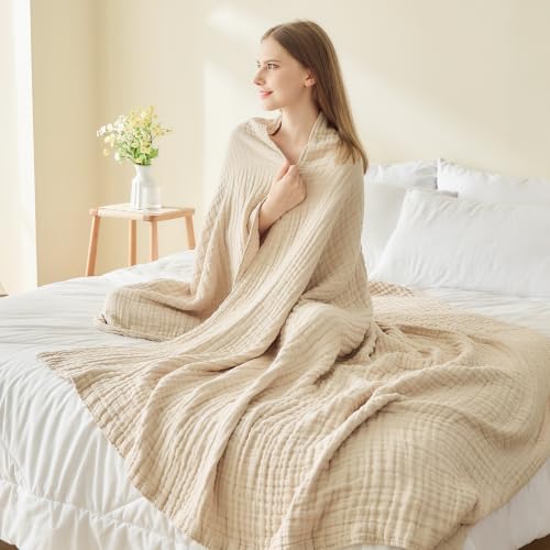 EMME King Size Muslin Cotton Blanket Beige 108x90 Inches Bed Layering
