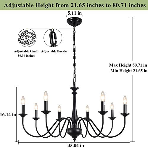 Farmhouse Black Chandeliers for Dining Room - 8 Lights Pendant Light Fixture - Adjustable Height