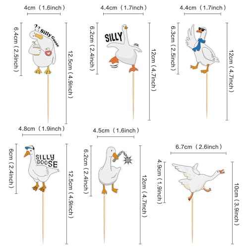 24PCS Silly Goose Cupcake Toppers Birthday White Goose Baby Shower Theme Kids Baby Boy Girl Decorations Party Supplies for Baby Boy Girl Cake Decorations Birthday Party Supplies