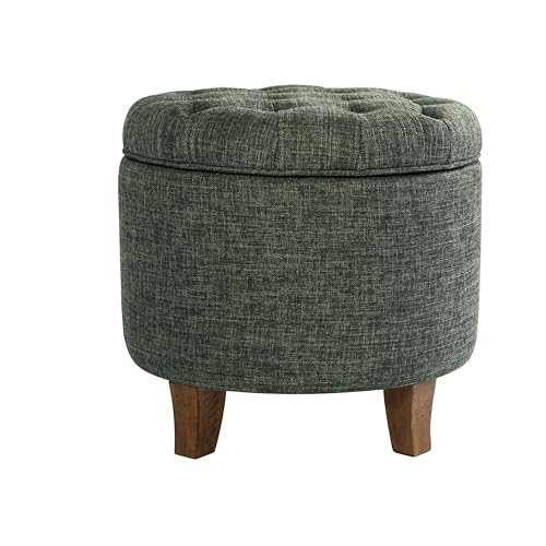 HomePop 19-Inch Green Clover Fabric Button Tufted Round Storage Ottoman