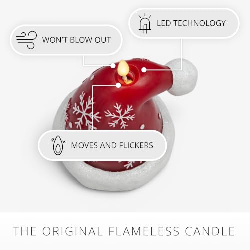 Luminara Flameless Santa Hat Candle with Snowflakes - Battery Operated Holiday Decor