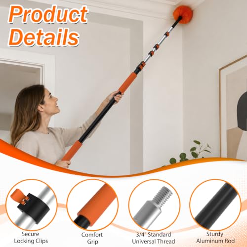 24FT Reach Ceiling Fan & Window Duster Kit with Extension Pole & Microfiber Feather Duster