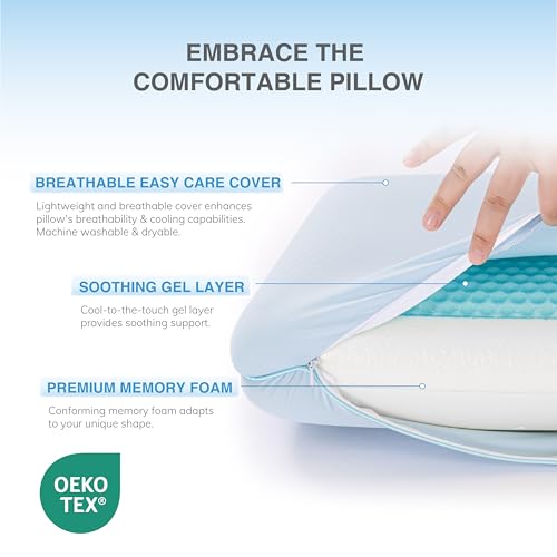 Reversible Cooling Gel Memory Foam Pillow - Blue, Queen Size Neck Support