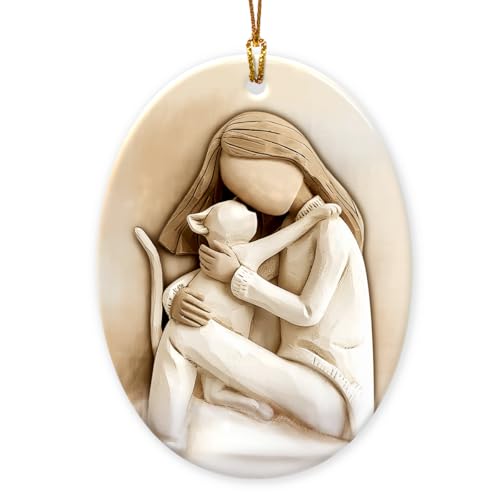 2025 Cat Christmas Ornament - 3D Relief Ceramic Ornament for Christmas Tree - Cat Lover Gifts for Women, Girls, Pet Owners - Holiday Keepsake & Xmas Gift Exchange Idea