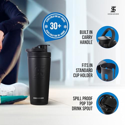 Insulated Stainless Steel Shaker Bottle 26oz - Black, Cold for 30+ Hours, Twist-On Agitator, Odor-Free Protein & Drink Bottle