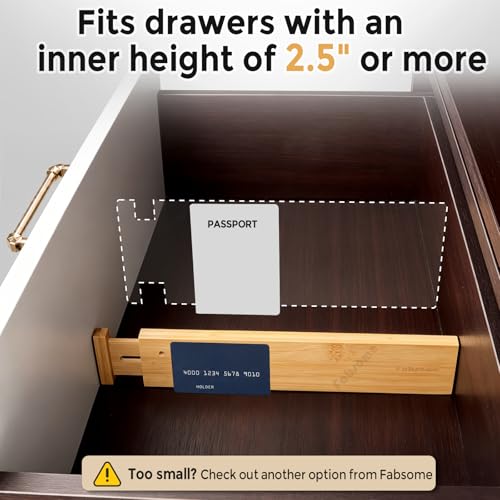 Fabsome Bamboo Drawer Dividers 6 Pack for 17-22 inch Deep Drawers - Adjustable Nursery & Clothing Organizer