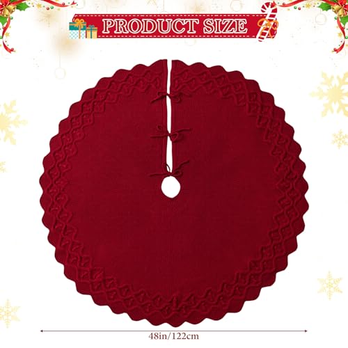 TOCHGREEN Red Knitted Christmas Tree Skirt 48 Inch Rustic Holiday Decor