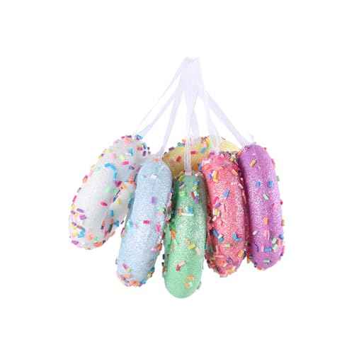 6 Pack Christmas Donut Ornaments Christmas Tree Hanging Ornaments Macaron Donut Dessert Ornament Set for Xmas Tree New Year Pendant Home Holiday Party Decor