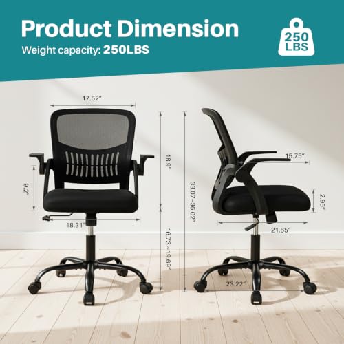 OLIXIS Ergonomic Office Desk Chair - Mid-Back Executive Mesh Chair, Black, 23.8"D