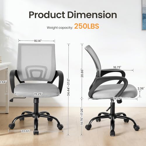 OLIXIS Grey Ergonomic Office Mesh Chair with Lumbar Support & Adjustable Height