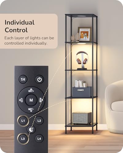 EDISHINE RGBW Floor Lamp with 5-Tier Shelf Black - Adjustable Brightness & Color