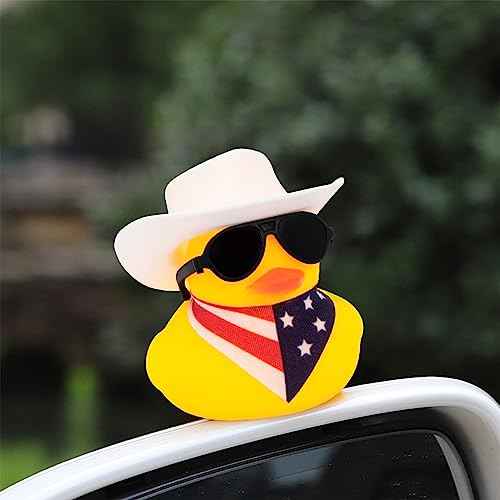 wonuu Rubber Duck Car Ornaments Yellow Duck Car Dashboard Decorations with Propeller Helmet for Christmas Decor and Home Decorations for Adults, Y_Vertical Nation Flag Scarf_White