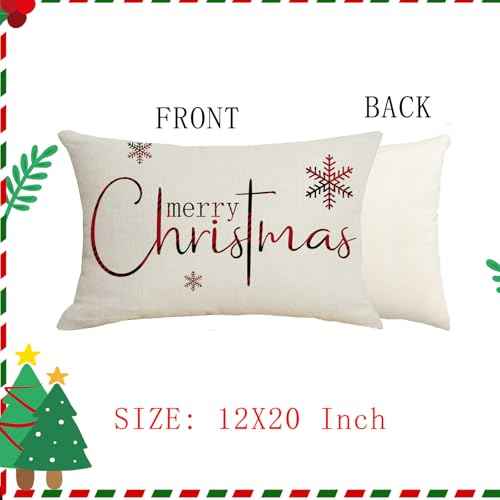Christmas Pillow Covers 12 x 20 Inch Set of 2 Merry Christmas Believe White Throw Pillow Covers Winter Xmas Winter Holiday Decorative Cushion Cases for Sofa Couch